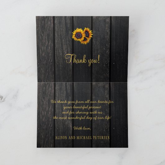 Elegant rustige zonnebloemfotobruiloft bedankt (Binnen)