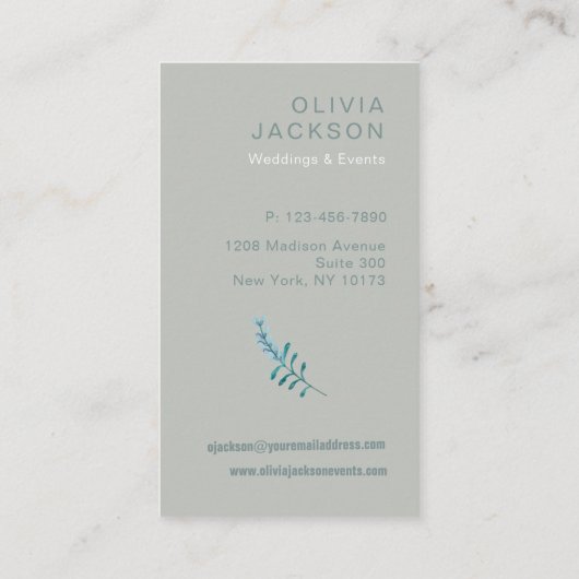 Elegant rustisch floraalgroen visitekaartje (Achterkant)