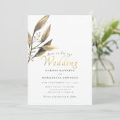 Elegant rustisch goudschrift brown leaf bruiloft kaart (Staand voorkant)