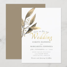 Elegant rustisch goudschrift brown leaf bruiloft