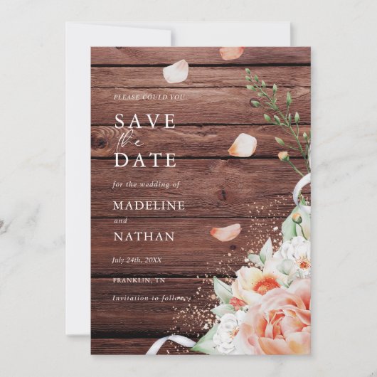 Elegant & Rustisch hout en pekelhout Opslaan datum Save The Date (Voorkant)