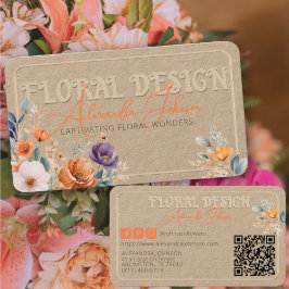 Elegant Rustisch Kraft Boho Bloemendesign Gehoogd Visitekaartje