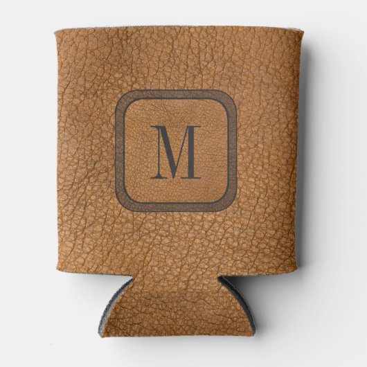 Elegant Rustisch Land  Ledermonogram Blikjeskoeler (Voorkant)