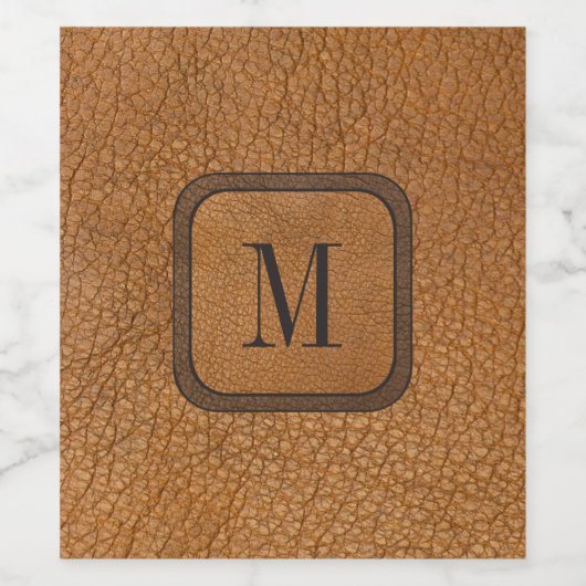 Elegant Rustisch Land  Ledermonogram Wijn Etiket (Enkel label)