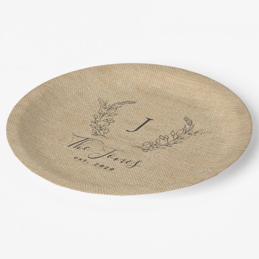 Elegant rustisch modern gezinsmonogram papieren bordje (Gekanteld)