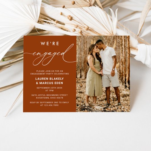 Elegant Rustisch Script Engagement Party Kaart