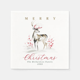 Elegant Rustisch Waterverf Herten Kerstmis Servet