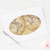 , elegant, rustisch wereldbol, atlas-kaart bruin ovale sticker (Envelop)