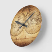 , elegant, rustisch wereldbol, atlas-kaart bruin ronde klok (Hoek)