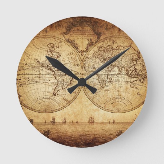, elegant, rustisch wereldbol, atlas-kaart bruin ronde klok (Voorkant)