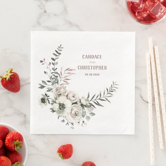 Elegant Rustisch White Anemone Blush Roos Eucalypt Servet (Insitu)