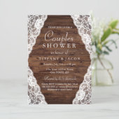 Elegant  Rustisch Wood Lace Couples Shower Kaart (Staand voorkant)