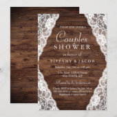 Elegant  Rustisch Wood Lace Couples Shower Kaart (Voorkant / Achterkant)