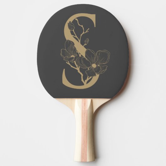 Elegant S Boho Floral Monogram Initiaal Goud Goud Tafeltennisbatje (Voorkant)