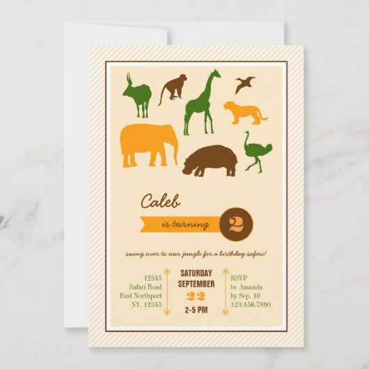 Elegant Safari Animals Birthday Invitation Kaart (Voorkant)