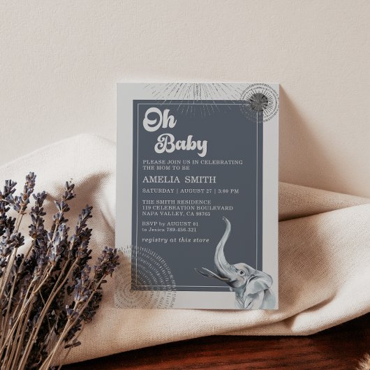 Elegant Safari Elephant Baby shower Kaart