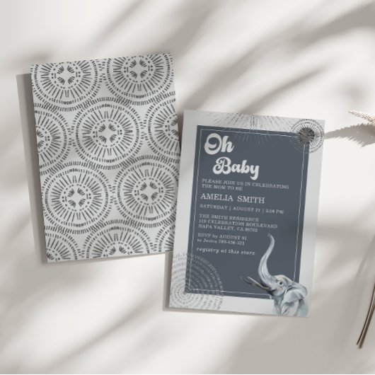 Elegant Safari Elephant Baby shower Kaart