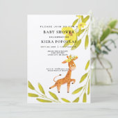 Elegant Safari Giraffe Roze Bloemen Baby shower Kaart (Staand voorkant)