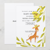 Elegant Safari Giraffe Roze Bloemen Baby shower Kaart (Voorkant / Achterkant)