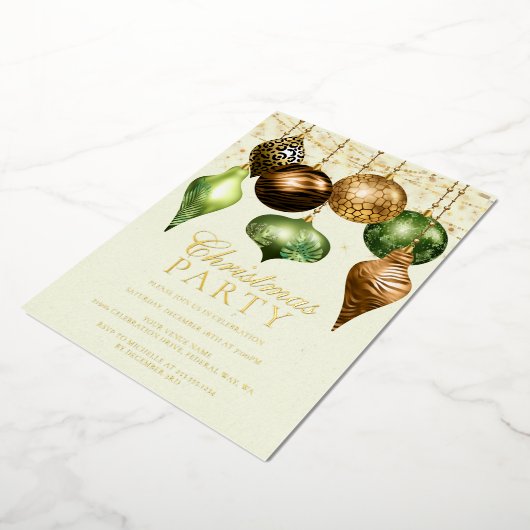 Elegant Safari Gold Ornament-kerstfeest Folie Uitnodiging (Gedraaid)