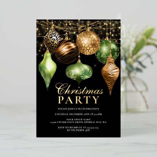 Elegant Safari Gold Ornament-kerstfeest Folie Uitnodiging (Staand Voorkant)
