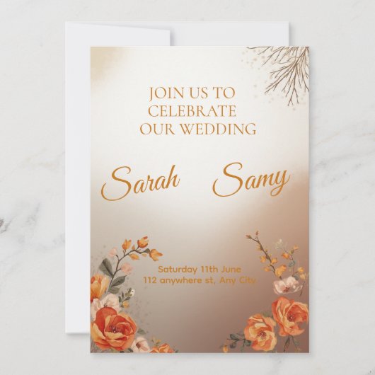 Elegant Saffron Floral Wedding Invitation Set Kaart (Voorkant)