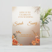 Elegant Saffron Floral Wedding Invitation Set Kaart (Staand voorkant)
