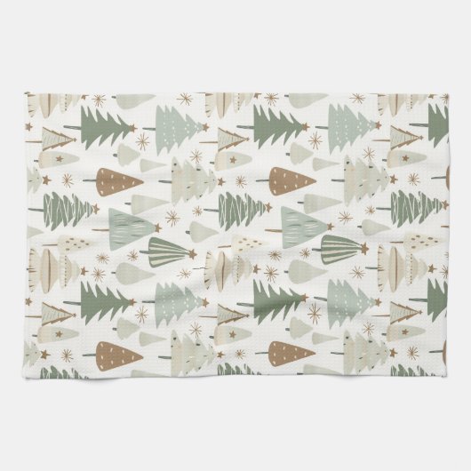 Elegant Saga groen kerstbomen patroon Theedoek (Horizontaal)
