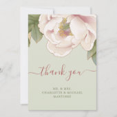 Elegant Sage and Blush Peony Roos Floral Wedding T Bedankkaart (Voorkant)