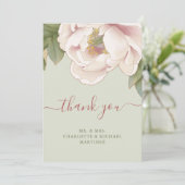 Elegant Sage and Blush Peony Roos Floral Wedding T Bedankkaart (Staand voorkant)