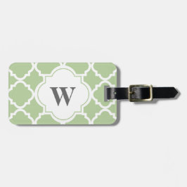 Elegant Sage and White Quatrefoil Monogram Bagagelabel