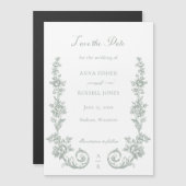 Elegant Sage Baroque Roses Save the Date Magnetische Uitnodiging (Voorkant / Achterkant)