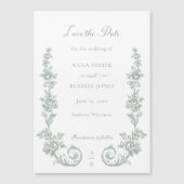 Elegant Sage Baroque Roses Save the Date Magnetische Uitnodiging (Voorkant)