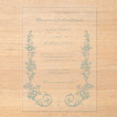 Elegant Sage Baroque Roses Wedding Acryl Uitnodigingen (Voorkant)