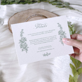 Elegant Sage Baroque Roses Wedding Informatiekaartje