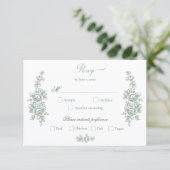 Elegant Sage Baroque Roses Wedding RSVP Kaartje (Staand voorkant)