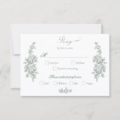 Elegant Sage Baroque Roses Wedding RSVP Kaartje (Voorkant)