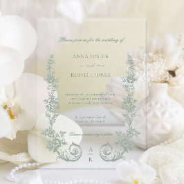 Elegant Sage Baroque Roses Wedding Vellum Uitnodigingen