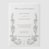 Elegant Sage Baroque Roses Wedding Vellum Uitnodigingen (Voorkant)