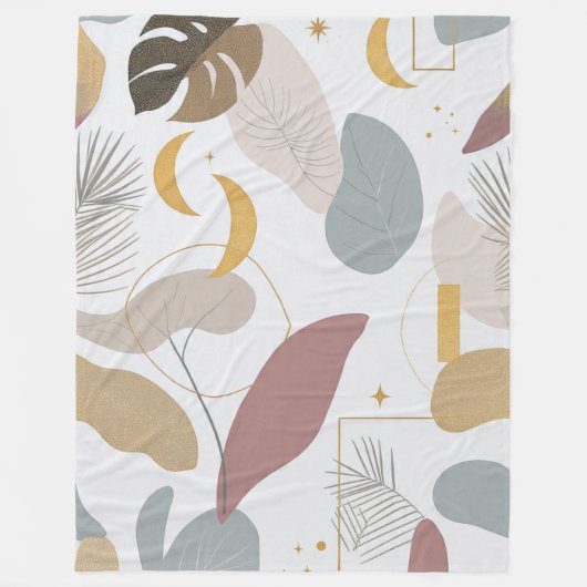 Elegant Sage & Blush Abstract Botanical Throw Blan Fleece Deken (Voorkant)
