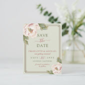Elegant Sage & Blush Peony Floral Save the Date Briefkaart (Staand voorkant)
