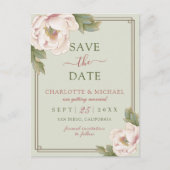 Elegant Sage & Blush Peony Floral Save the Date Briefkaart (Voorkant)