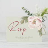 Elegant Sage & Blush Peony Floral Wedding RSVP Kaart (Staand voorkant)