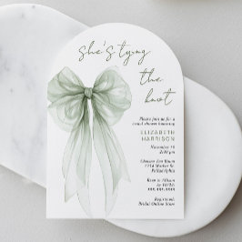 Elegant Sage Bow Watercolor Arch Bridal Shower Kaart