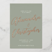 Elegant Sage Calligraphy Wedding Save the Date Folie Uitnodiging (Voorkant)