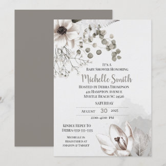 Elegant Sage Cream Floral Baby shower Uitnodiging
