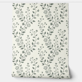 Elegant Sage Cream Minimalist Boho Floral Pattern Behang