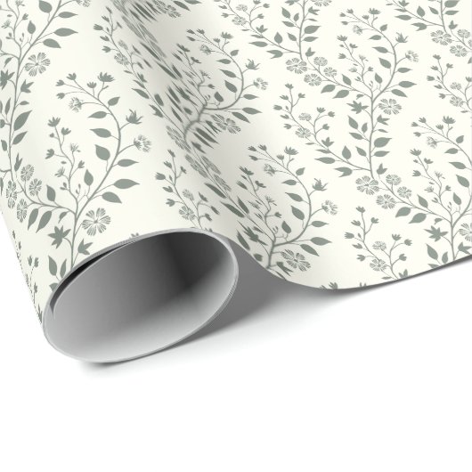 Elegant Sage Cream Minimalist Boho Floral Pattern Cadeaupapier (Rol Hoek)