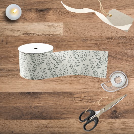 Elegant Sage Cream Minimalist Boho Floral Pattern Grosgrain Lint