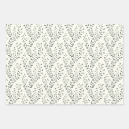 Elegant Sage Cream Minimalist Boho Floral Pattern Inpakpapier Vel